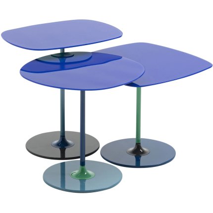 Masuta Kartell Thierry design Piero Lissoni, 33x50x50cm, baza metal, blat sticla, albastru