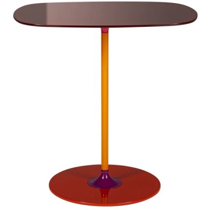 Masuta Kartell Thierry design Piero Lissoni, 33x50x50cm, baza metal, blat sticla, burgundy