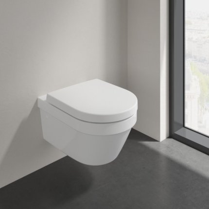 Set vas WC suspendat Villeroy & Boch Omnia Architectura DirectFlush CeramicPlus, prinderi ascunse, cu capac inchidere lenta, alb Alpin