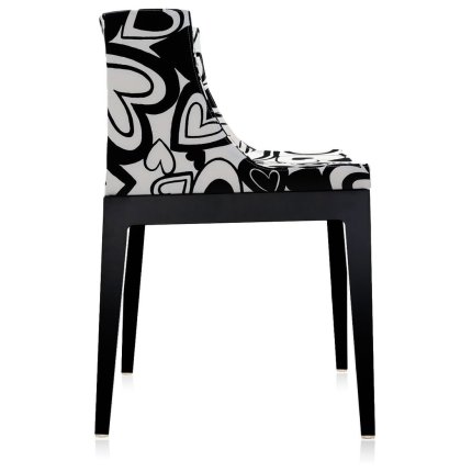 Scaun Kartell Mademoiselle design Philippe Starck, tapiterie Moschino, inimi alb-negru