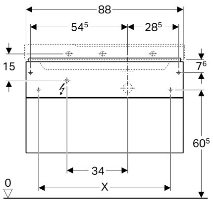 Dulap baza Geberit Xeno2 88x46.2cm decupaj sifon dreapta, cu doua sertare, gri structurat