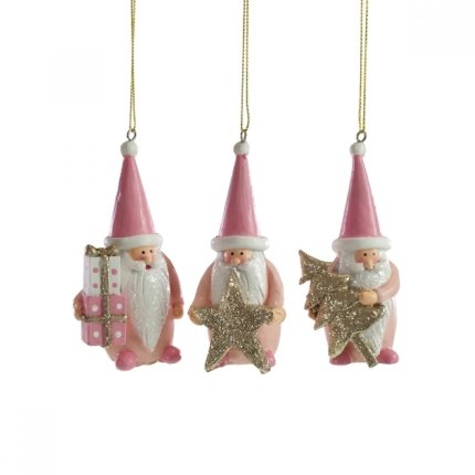 Set 3 decoratiuni brad Deko Senso Santa, roz