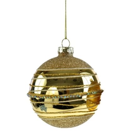 Decoratiune brad Deko Senso Rhinestone Shine, sticla, 8cm, auriu