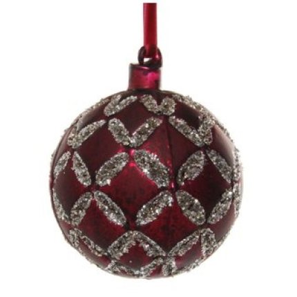 Decoratiune brad Deko Senso Circle Full glob 8cm, sticla, rosu burgund cu detalii argintii