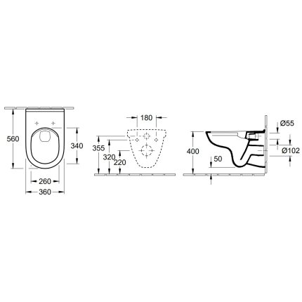 Set complet vas WC suspendat Villeroy & Boch O.Novo 56x36cm Directflush, capac cu Inchidere lenta si QuickRelease, rezervor incastrat si clapeta ViConnect