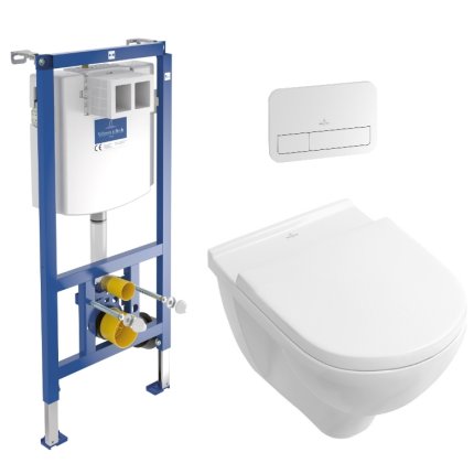 Set complet vas WC suspendat Villeroy & Boch O.Novo 56x36cm Directflush, capac cu Inchidere lenta si QuickRelease, rezervor incastrat si clapeta ViConnect