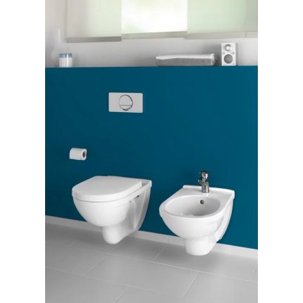 Set vas WC suspendat Villeroy & Boch O.Novo Ceramic Plus 56x36cm Directflush si capac cu Inchidere lenta si QuickRelease, alb Alpin