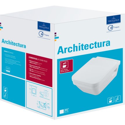 Set vas WC suspendat Villeroy & Boch Arhitectura DirectFlush CeramicPlus cu capac inchidere lenta, alb Alpin