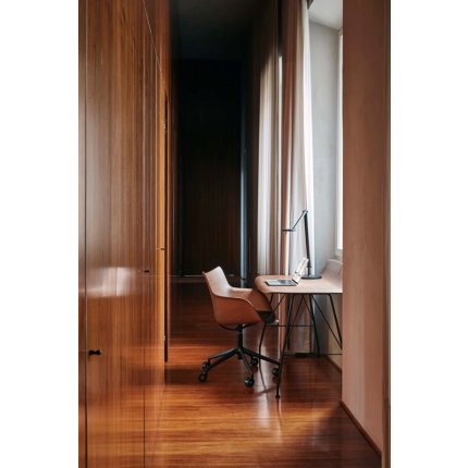 Scaun birou Kartell Q/Wood design Philippe Stark, baza crom, Dark Wood
