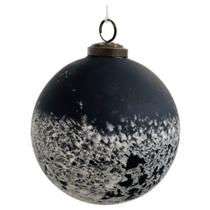 Decoratiune brad Deko Senso glob 12cm, sticla, negru cu patina alba