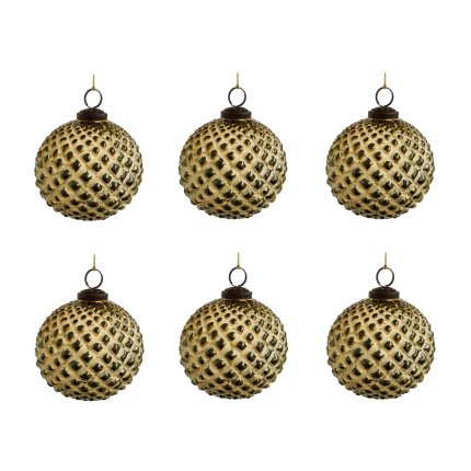 Set 6 decoratiuni brad Deko Senso Diamond glob 9cm, sticla, auriu inchis
