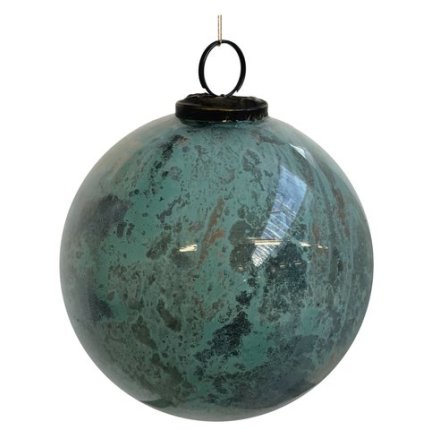 Decoratiune brad Deko Senso glob 15cm, sticla, verde cupru marmorat