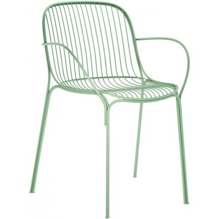 Set mobilier exterior Kartell Hiray cu masa si doua scaune cu brate, verde salvie