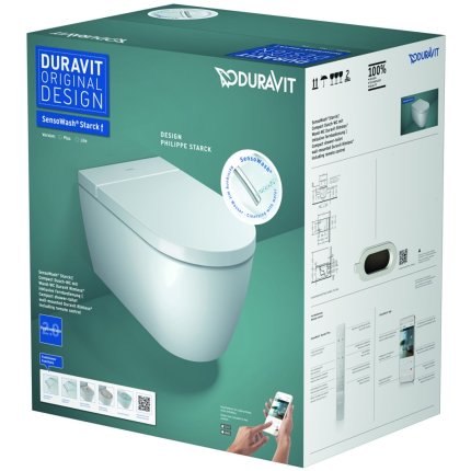 Set vas WC suspendat Duravit Starck f Plus compact 58cm si capac slim SensoWash cu functie de bideu