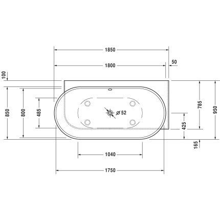 Cada baie asimetrica Duravit Luv 185x95cm, compozit, orientare dreapta, cu panou integrat si picioare incluse