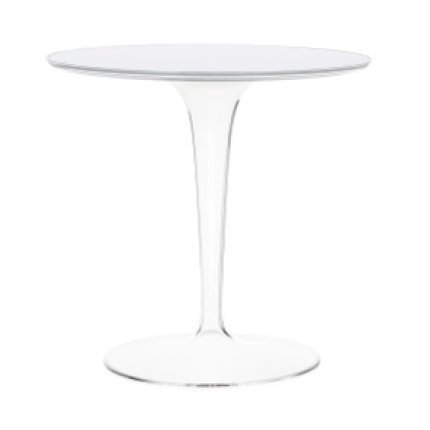 Masuta Kartell Tip Top, design Philippe Starck & Eugeni Quitllet, d48cm, h50cm, baza transparenta, alb
