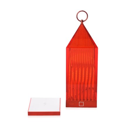 Lampa portabila de exterior Kartell Lantern design Fabio Novembre, 1,2W LED, rosu transparent