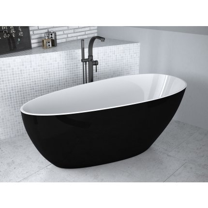 Cada free-standing Besco Goya Black & White XS 142x62cm, negru-alb, ventil click-clack cu top cleaning crom