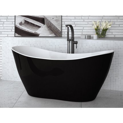 Cada free-standing Besco Viya Black & White 160x70cm, negru-alb, ventil click-clack cu top cleaning crom