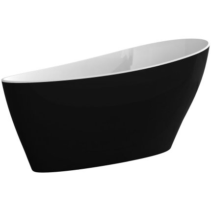 Cada free-standing Besco Keya Black & White 165x70cm, negru-alb, ventil click-clack cu top cleaning auriu