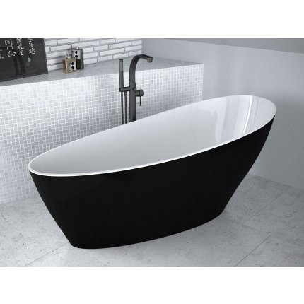 Cada free-standing Besco Keya Black & White 165x70cm, negru-alb, ventil click-clack cu top cleaning grafit