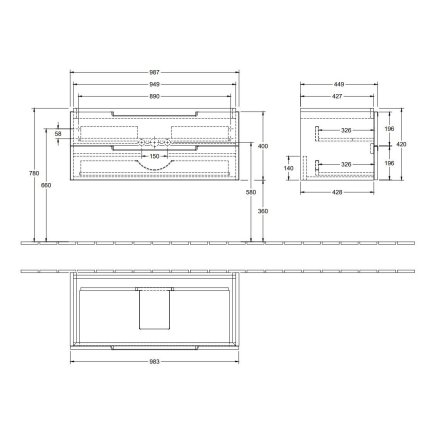 Set mobilier Villeroy & Boch Subway 2.0 cu dulap suspendat cu doua sertare, lemn albit si lavoar 80cm