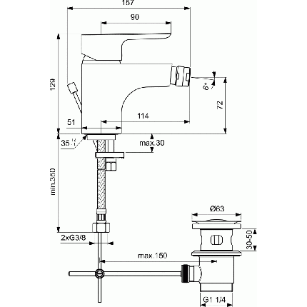 Baterie bideu Ideal Standard Ceraplan III, ventil pop-up