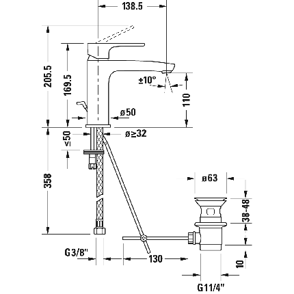 Baterie lavoar Duravit B.1 M, ventil pop-up