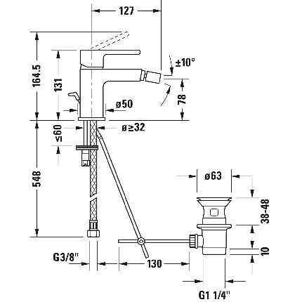 Baterie bideu Duravit B.2, ventil pop-up