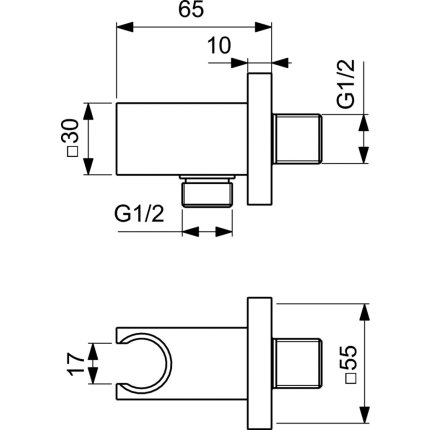 Conector FixFit Ideal Standard Ideal Rain Square cu agatatoare de dus, gri magnetic