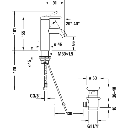 Baterie lavoar Duravit C.1 S, ventil pop-up