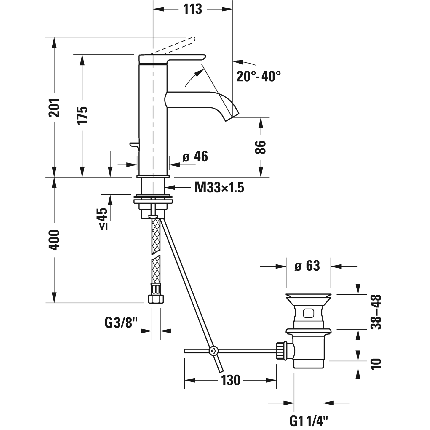 Baterie lavoar Duravit C.1 M, ventil pop-up