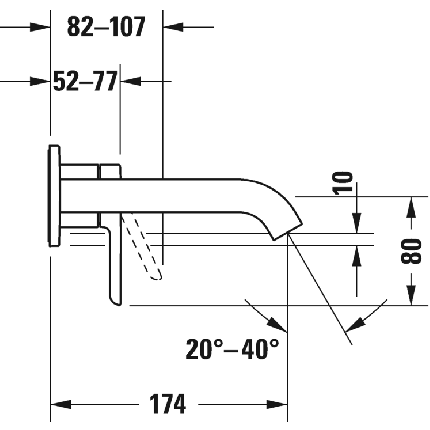 Baterie lavoar Duravit C.1 de perete, pipa 174mm, fara ventil, necesita corp ingropat