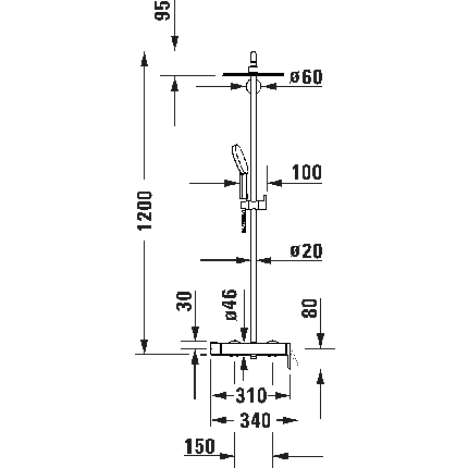 Coloana de dus Duravit C.1 Shower System cu baterie, negru mat