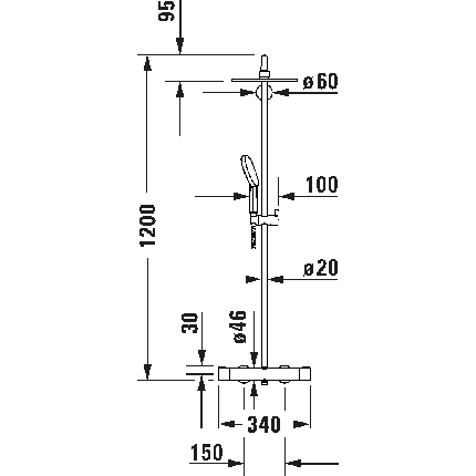 Coloana de dus Duravit C.1 240 cu baterie termostatata, negru mat