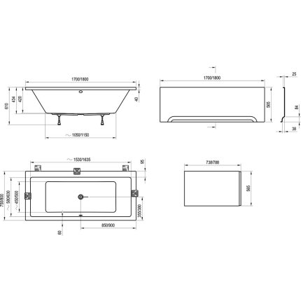 Cada baie rectangulara Ravak Formy 01, 180x80cm, acril