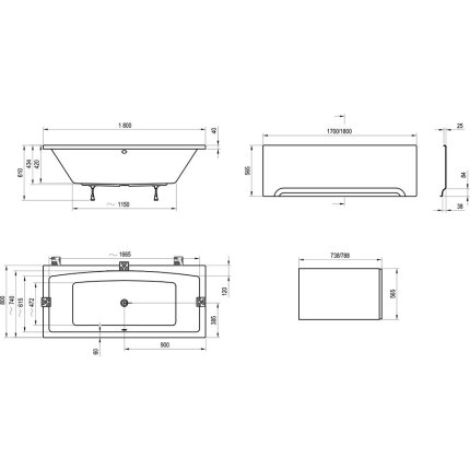 Cada baie rectangulara Ravak Formy 02, 180x80cm, acril, sistem picioare 80 U inclus