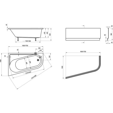 Cada baie asimetrica Ravak Concept Chrome 160x105cm, acril, orientare stanga