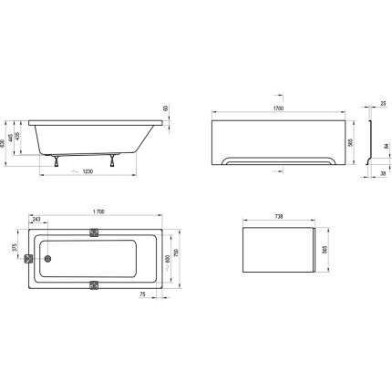Cada baie rectangulara Ravak Concept 10° 170x75cm, acril