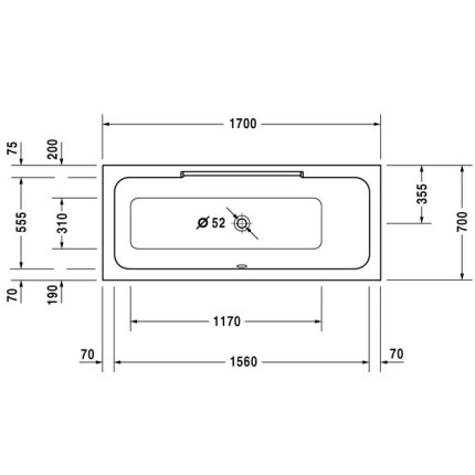 Cada baie rectangulara Duravit DuraStyle 170x70cm, orientare dreapta, acril, montaj incastrat sau cu panouri