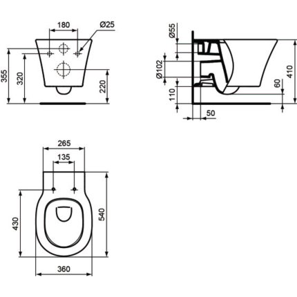 Set vas WC suspendat Ideal Standard Connect Air Aquablade, capac inchidere lenta si rezervor incastrat ProSys cu clapeta Oleas M1 crom