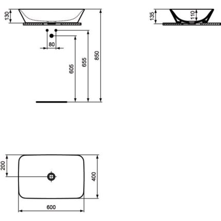 Set mobilier Ideal Standard Connect Air cu dulap baza 80cm, blat si lavoar 60x40cm