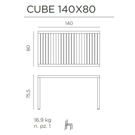Masa exterior Nardi Cube 140x80cm, h 75.5cm, baza aluminiu, alb