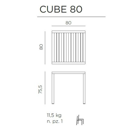 Masa exterior Nardi Cube 80x80cm, h 75.5cm, baza aluminiu, alb