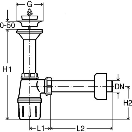 Sifon pentru lavoar Viega 32mm, ventil metalic 1 1/4" cu dop