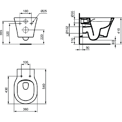 Vas WC suspendat Ideal Standard Connect Air Rimless 36x54cm