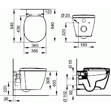 Set vas WC suspendat Ideal Standard Connect, capac inchidere lenta si rezervor incastrat ProSys Eco M cu clapeta crom