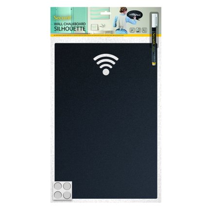Tabla de scris autoadeziva Securit Silhouette WiFi 38x25x0,3cm, include marker creta, negru