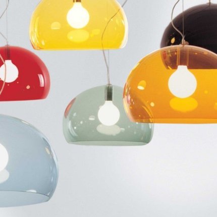 Suspensie Kartell FL/Y design Ferruccio Laviani, E27 max 15W LED, h33cm, portocaliu transparent