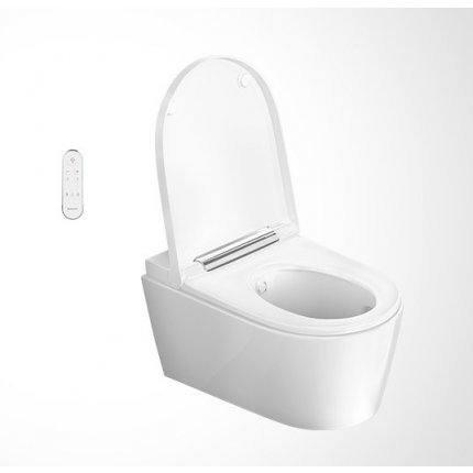 Set vas WC suspendat Geberit AquaClean Sela, capac inchidere/deschidere lenta si functie bideu electric, finisaj Crom